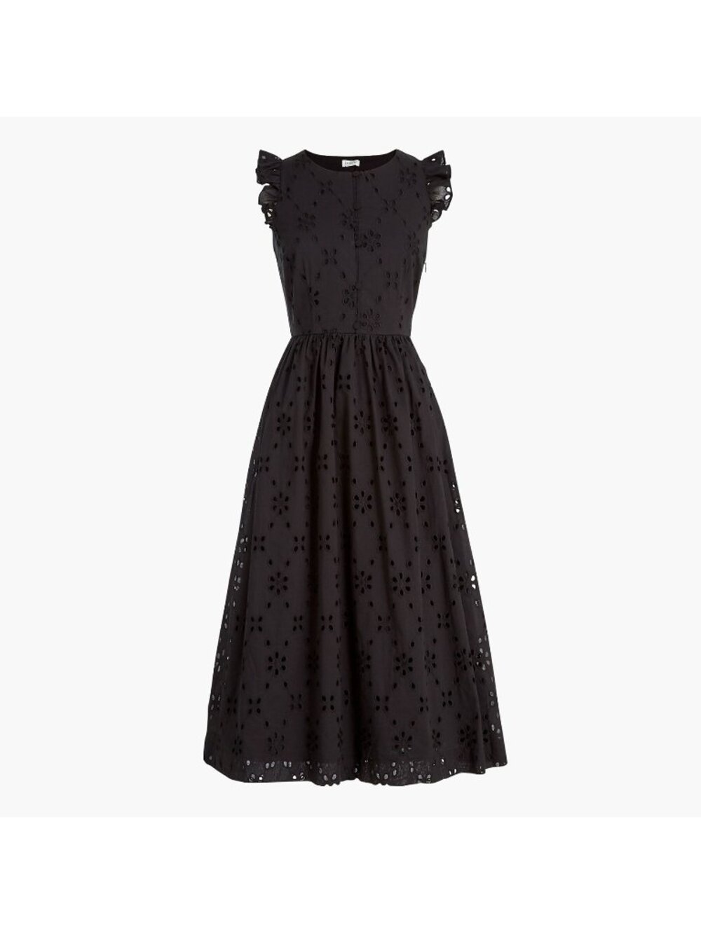NEW J. Crew Midi 1/2  Button  Eyelet midi Dress Black Size 4 Pockets flutter slv